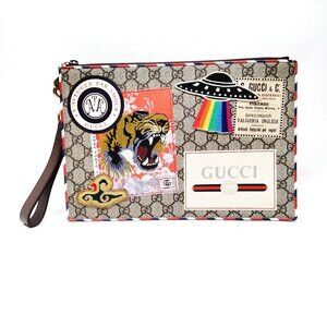 Authentic Gucci Clutch Bag Courier GG Supreme Clutch Brown PVC mn561-013026